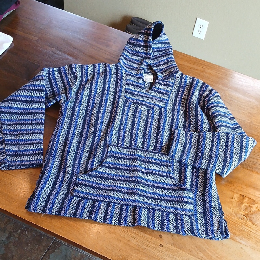 Canyon Creek Baja Blue Grey Purple Striped Men's Hoodie Small Hole In Pic